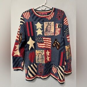Cambridge Country Store NWT 90s Vintage Old Glory Patchwork Americana Sweater S